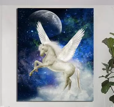 Полный круглый 5D DIY Алмазная вышивка Лунный свет Единорог Алмазная картина Вышивка крестом Горный хрусталь 20X30CM