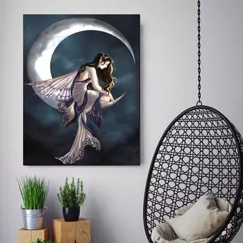 Полный круглый 5D DIY Алмазная вышивка Лунный свет Девушка Алмазная картина Вышивка крестом Горный хрусталь 20X30CM