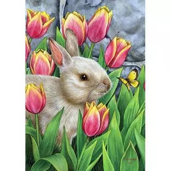 Полный круглый 5D DIY алмазная живопись Пасхальный кролик и розовые тюльпаны алмазная живопись Пасхальные подарки ручной работы украшение Full Round 20x30CM