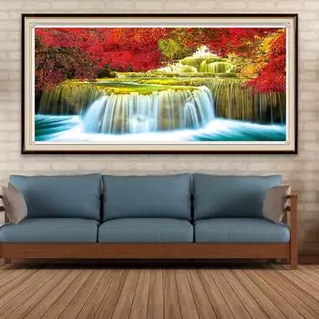 Полный круглый 5D водопад алмазная живопись осенний пейзаж дерево Алмазная вышивка крестиком горный хрусталь мозаика домашний декор Full Round 20x50CM
