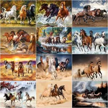 Полный круглый алмаз картина 5d животное искусство мозаика лошадь Diy вышивка ремесло домашний декор подарок 40x50 см Full Round 20x30CM