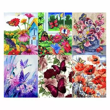 Полный круглый алмаз картина цветок бабочка картины из стразов Алмазная вышивка животных вышивка крестиком домашний декор Full Round 20x25CM