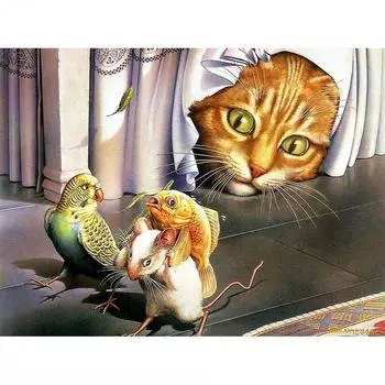 Полный круглый алмаз картина кошки часы мыши крадут рыбу Алмазная вышивка крестиком рукоделие домашний декор Full Round 20x30CM