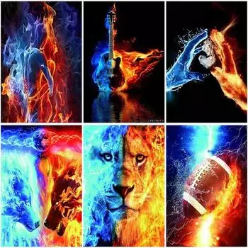 Полный круглый алмаз картина лед огонь животное Diy Алмазная вышивка Лев украшение дома подарок Full Round 20x30CM
