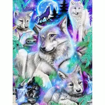 Полный круглый алмаз картина животное волк ремесло комплект полный круглый горный хрусталь Алмазная мозаика подарок украшение дома 30x40 см/12x16 дюймов 30x40cm NO Frame