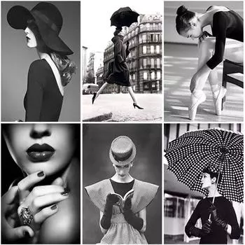 Полный круглый алмаз вышивка белый и черный 5D DIY алмазная живопись женщина вышивка крестиком горный хрусталь мозаика искусство домашний декор Full Round 15x20CM