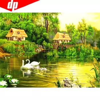 Полный круглый Алмазная мозаика Пейзаж 5D Diy Алмазная картина Пейзаж Алмазная вышивка 20X30