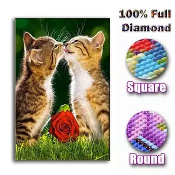 Полный круглый бриллиант 5D DIY Алмазная картина Пара кошек Алмазная вышивка 20X30CM
