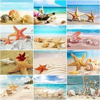 Полный круглый дрель 5D Алмазная картина Морская ракушка Пейзаж Вышивка крестом DIY Алмазная вышивка 20X30CM красный