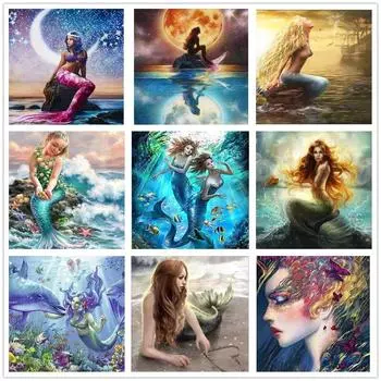 Полный круглый дрель 5D Алмазная Русалка Вышивка Фотографии Стразами Розы Мозаика Подсолнух Алмазная картина Настенный декор Full Round 20x30CM