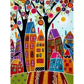 Полный круглый дрель 5D DIY Алмазная картина Абстрактные дома на деревьях Вышивка крестом Домашний декор 20X30CM