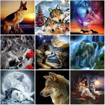 Полный круглый дрель 5D DIY Алмазная картина Волк Собака Алмазная вышивка Мозаика Животное Изображение Стразы Украшение дома Full Round 20x20CM