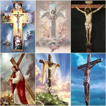 Полный круглый дрель 5D DIY Алмазная картина Бог Крест Религия Вышивка Мозаика Стразы Украшение дома Full Round 20x30CM