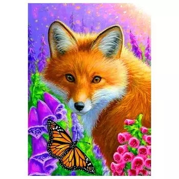 Полный круглый дрель 5D DIY Алмазная картина Лиса Бабочка 3D Стразы Вышивка Крестом 20X30CM