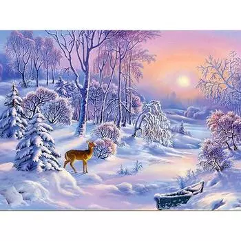 Полный круглый дрель 5D DIY Алмазная картина Снежная сцена Дерево Мозаика Вышивка Крестом 20X30CM