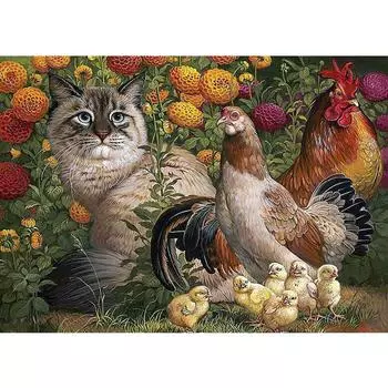 Полный круглый дрель 5D DIY Алмазная картина Кошка Птица Вышивка Крестом 20X30CM