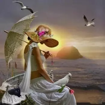 Полный круглый дрель 5D DIY Алмазная картина Соломенная шляпа женщина морская птица 3D вышивка крестиком домашний декор подарок 30X30CM