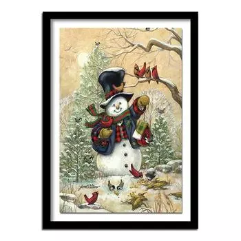 Полный круглый дрель 5D DIY Алмазная картина Рождественский снеговик Вышивка Крестом Домашний декор 20X30CM