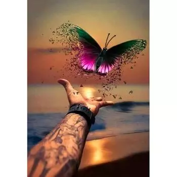 Полный круглый дрель 5D DIY Алмазная картина Рука бабочка 3D Алмазная вышивка Крестом Домашний декор 20X30CM