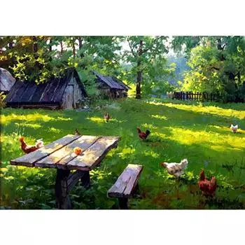 Полный круглый дрель 5D DIY Алмазная картина Ферма Курица Алмазная вышивка 20X30CM