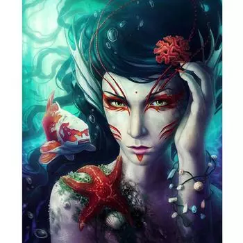 Полный круглый дрель 5D DIY Алмазная картина Мультфильм Русалка Горный хрусталь Вышивка Крестом 20X30CM