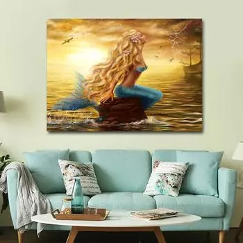 Полный круглый дрель 5D DIY Алмазная вышивка Золотая Русалка Алмазная картина Вышивка крестом Горный хрусталь 20X30CM