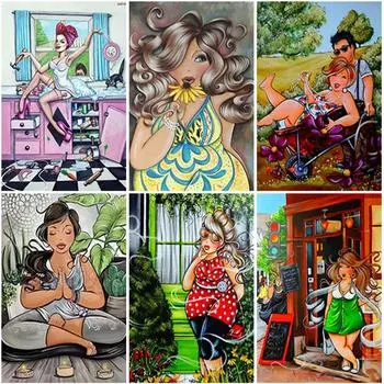 Полный круглый дрель 5D DIY алмазная живопись толстая женщина полный круглый мультфильм леди вышивка крестиком наборы мозаика домашний декор подарок Full Round 20x25CM