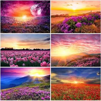 Полный круглый дрель 5D DIY Цветы Алмазная картина Пейзаж Алмазная вышивка Мозаика Картина Стразы Домашний Декор Подарок Full Round 15x20CM