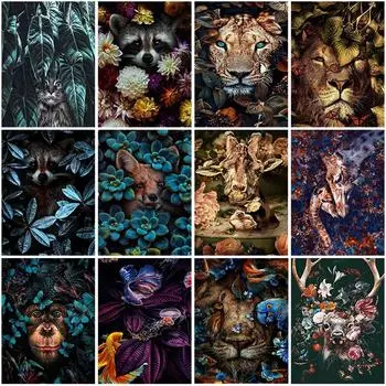 Полный круглый дрель 5D DIY Животные Тигр Алмазная картина Цветок Лиса Алмазная вышивка Крестом Рождественское украшение Full Round 20x30CM