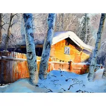 Полный круглый дрель Алмазная вышивка Снег DIY Алмазная картина Вышивка крестом Горный хрусталь Мозаика Декор 20X30CM