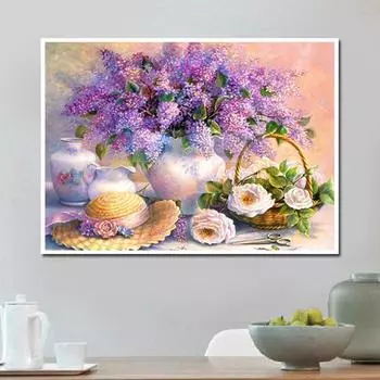 Полный круглый дрель DIY Алмазная картина «Лаванда» Вышивка Крестом Мозаика Стразы 20X30CM