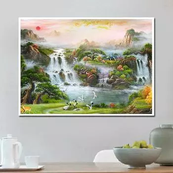 Полный круглый дрель DIY Алмазная картина Ручей Вышивка Крестом Мозаика Стразы 20X30CM