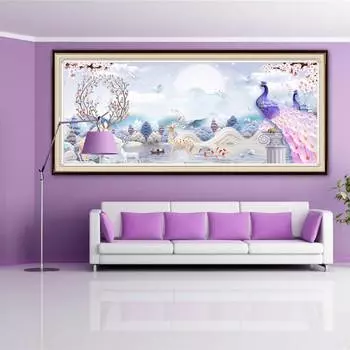 Полный круглый дрель Павлин алмазная живопись цветок вышивка крестиком животное мозаика Алмазная вышивка ручной работы украшение дома Full Round 20x50CM