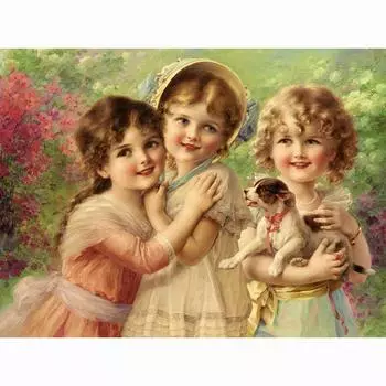 Полный круглый/квадратный 5D Diy Алмазная картина «Три маленькие девочки» Вышивка Полный набор наборов для вышивки крестом Домашний декор Подарок ручной работы Round 20x30cm