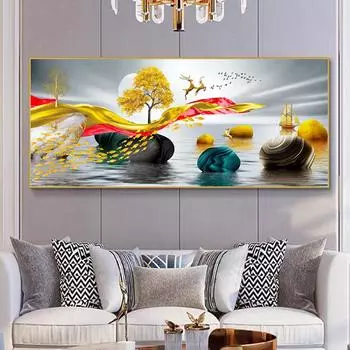 Полный круглый квадратный алмазная живопись Рыба и золотой олень, стикер на стену Алмазная вышивка «сделай сам» Мозаика Алмазная настенная роспись украшения Full Round 20x40CM