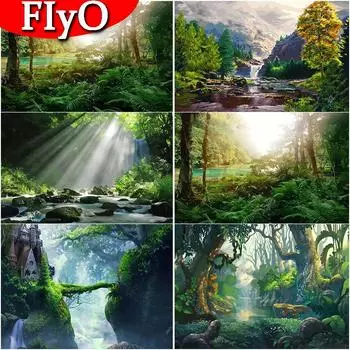 Полный круглый лесной пейзаж Алмазная вышивка Алмазный рисунок 5D DIY Алмазная мозаика Картина Украсить подарки Full Round 20X30CM красный