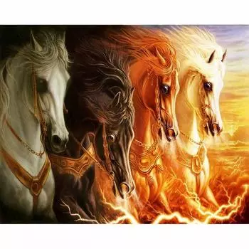 Полный круглый дрель 5D DIY Алмазная картина «Темнота к свету» 4 Лошади Животные Вышивка крестом 5D Домашний Декор Подарок Full Round 20x30CM