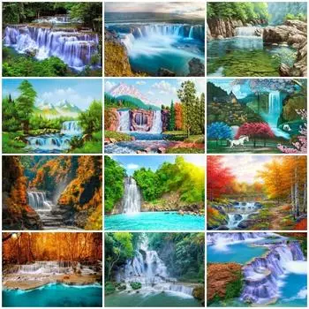 Полный квадратный 5D Diy алмазная живопись Водопад Гора ручная работа Алмазная вышивка Пейзаж Стразы Мозаика Подарок Домашний Декор Full Round 20x30CM