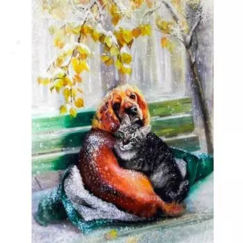 Полный квадратный алмаз вышивка кошка 5D DIY алмазная живопись собака животное вышивка крестом зимнее украшение дома Full Round 20X30CM