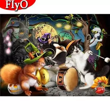 Полный квадратный Алмазная вышивка Кот Комплект Алмазная картина Белка Мозаика Животное Ремесло Хэллоуин Декор Full Round (20X30CM)