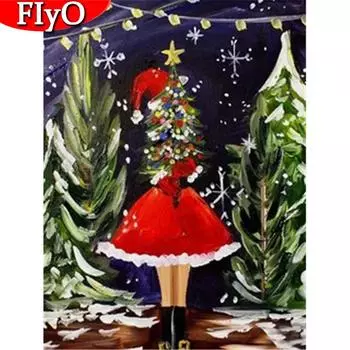 Полный квадратный Алмазная вышивка Рождественский комплект Алмазная картина 5D Девушка Мультфильм Мозаика Распродажа Настенное искусство Праздничный подарок Full Round (20X30CM)