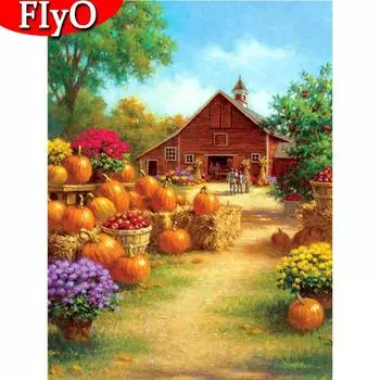 Полный квадратный алмазная живопись Пейзаж Вышивка крестом 5D DIY Алмазная вышивка Тыква Мозаика Дом Хэллоуин Украшение Full Round (20X30CM)