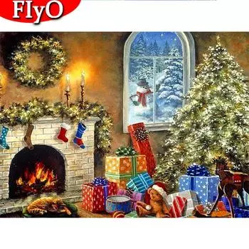 Полный квадратный алмазная живопись Рождественская елка Дом Ремесленный комплект 5D DIY Алмазная вышивка Пейзаж Венок Украшение дома Full Round (20X30CM)