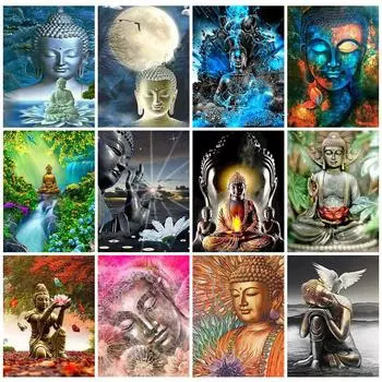Полный квадратный дрель 5D Diy Алмазная картина Будда Стразы Алмазная вышивка крестиком Религия Мозаика Подарочный декор ручной работы Full Round 20x30CM