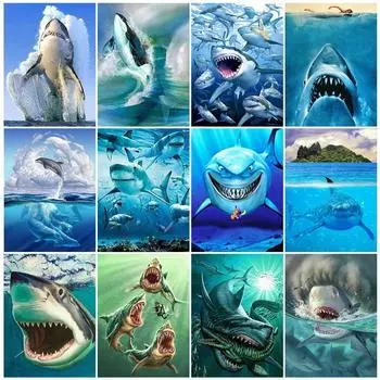 Полный квадратный дрель 5D Diy Алмазная вышивка Акула Стразы Искусство алмазная живопись животное вышивка крестиком Морская 3D мозаика домашний декор Full Round 20x30CM