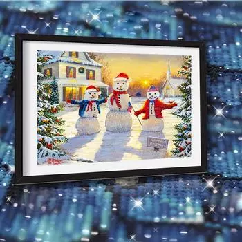 Полный квадратный дрель Алмазная картина 5d Сумерки Снежный пейзаж DIY Мозаика Алмазная вышивка Крестом Три маленьких снеговика Рождественский домашний декор Подарок Full Round (20X30CM)