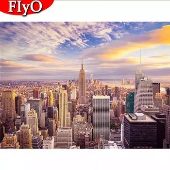 Полный квадратный дрель Алмазная картина Город Алмазная вышивка Пейзаж Мозаика Рукоделие Картина со стразами Домашний декор Full Round (20X30CM)