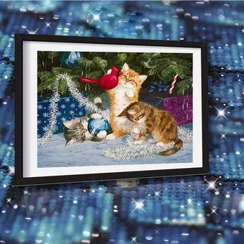Полный квадратный дрель Алмазная картина Кошки и рождественские украшения DIY Алмазная вышивка Рождественская вышивка крестиком Мозаика Зимний ремесленный домашний декор Full Round (20X30CM)
