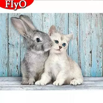 Полный квадратный дрель, алмазная вышивка, кошка, животное, набор страз, распродажа, алмазная живопись, кролик, ручная работа, подарок, декор для дома Full Round (20X30CM)