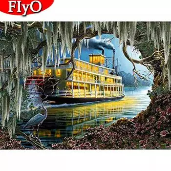 Полный квадратный дрель, алмазная живопись, лодка, снежная сцена, ручная распродажа, Алмазная вышивка, пейзаж, набор стразов, настенное искусство Full Round (20X30CM)